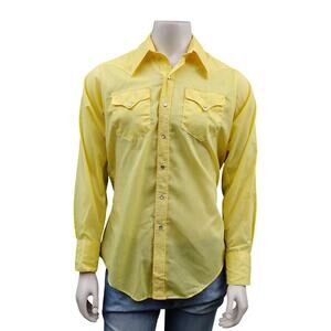 Vintage Rockmount Ranch Wear Shirt Size 15.5 Yellow Pearl Snap Buttons Closure